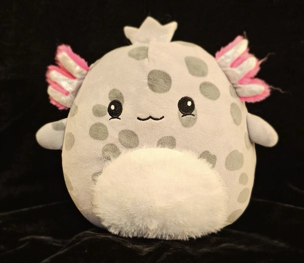 Squishmallows Limited Edition Axolotl 10” Gray Spotted Pink Gills Fuzzy Plush